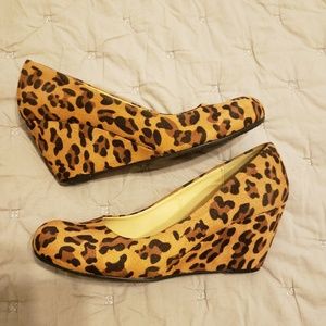 Chinese Laundry Faux Suede Leopard Print Wedges